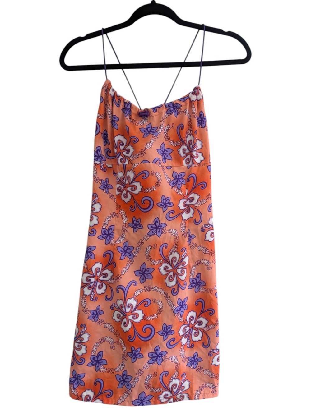 Miken Vintage Floral Orange Purple Dress